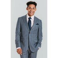 Dobell Men's Light Blue Check Peak Lapel 2 Piece Suit | Size: 44R