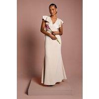 Coast Women's Honoured Petite V Neck Angel Short Sleeve Satin Maxi Bridesmaid Dress in Champagne | Size: 8