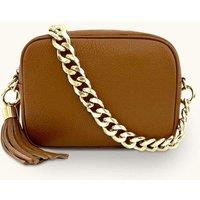 Apatchy London Women's Leather Crossbody Bag With Gold Chain Shoulder Strap in Light Tan