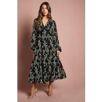 Coast Women's Long Sleeve Broderie Floral Midaxi Dress in Mono | Size: 10