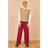 Yumi Women's Burgundy Wide Leg Trousers | Size: 16