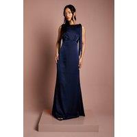 Coast Women's Honoured Sleeveless High Neck Tie Shoulder Satin Maxi Bridesmaid Dress in Navy | Size: 12