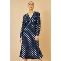 Yumi Women's Navy Foil Print Midi Dress | Size: 8