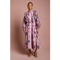 Coast Women's Petite Printed Midi Dress With Organza Trim in Pink | Size: 6