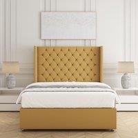 BSSPOKE Winchester Divan Bed Set Plush Velvet 54Headboard Mattress No Drawers in Mustard | Size: Single