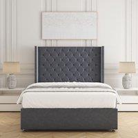 BSSPOKE Winchester Divan Bed Set Plush Velvet 54Headboard Mattress No Drawers in Charcoal | Size: King