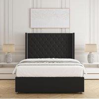 BSSPOKE Winchester Divan Bed Set Plush Velvet 54Headboard Mattress No Drawers in Black | Size: Double