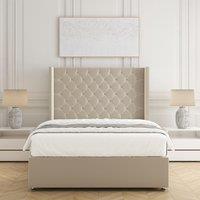 BSSPOKE Winchester Divan Bed Set Plush Velvet 54Headboard Mattress No Drawers in Cream | Size: Double