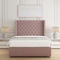 BSSPOKE Winchester Divan Bed Set Plush Velvet 54Headboard Mattress No Drawers in Pink | Size: Small Double