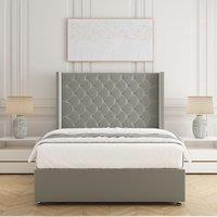 BSSPOKE Winchester Divan Bed Set Plush Velvet 54Headboard Mattress No Drawers in Silver | Size: Small Double