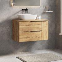 Banyetti Celtic Duo 800mm Wall Hung Vanity Unit with Door & Worktop - Ostippo Oak in Light Oak
