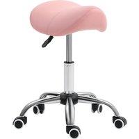 HOMCOM PU Leather Saddle Stool w/ Moulded Padded Seat Adjustable Height in Pink