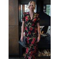 Gini London Women's Black Floral Lace Trim Detail Midi Dress | Size: 8