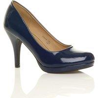 AJVANI Women's High Heel Patent Court Shoes in Navy | Size: 6