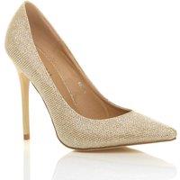AJVANI Women's High Stiletto Heel Glitter Mesh Court Shoes in Gold | Size: 6