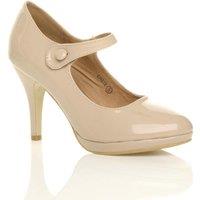 AJVANI Women's High Slim Heel Mary Jane Patent Court Shoes in Nude | Size: 7