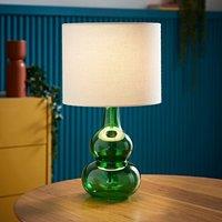 ValueLights Aida Natural Linen Tall Shade Bright Bubble Glass Table Lamp & Bulb in Bright Green