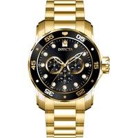 Invicta Mens PRO DIVER SCUBA 48mm Quartz Black Dial Gold Bracelet SS Watch