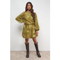 Oasis Women's Boho Tie Sleeve Mini Dress in Olive | Size: 14