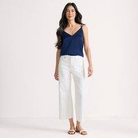Lands' End Women's Wide Leg Cropped Jeans, High Waisted in White | Size: 16