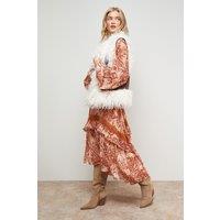 Oasis Women's Printed Lace Detail Volume Boho Maxi Dress in Floral | Size: 12