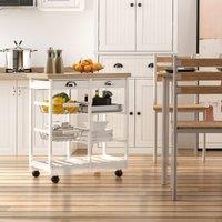 HOMCOM Rolling Kitchen Island Trolley Serving Cart Drawer Shelves Basket in White