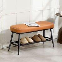 HOMCOM Shoe Bench, PU Leather Shoe Storage Bench for Entryway in Brown