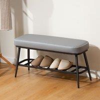 HOMCOM Shoe Bench, PU Leather Shoe Storage Bench for Entryway in Grey