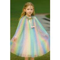 Lilly + Bo Girl's Unicorn Cape ~ A perfect Christmas gift for girls with a Pink Satin Drawstring Bag in Indigo | Size: 0-4 Years