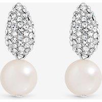 Jon Richard Women's Rhodium Plated Pave & Pearl Drop Earrings in Metallic Silver