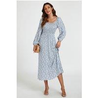 FS Collection Women's Floral Print Square Neck Maxi Dress In Dark Blue in Light Blue | Size: Medium