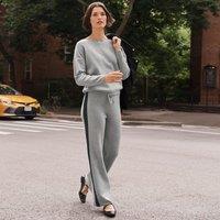 Lands' End Women's Petite Sweater Knit Side Stripe Wide Leg Trousers in Grey | Size: 10-12R