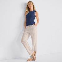 Lands' End Women's Relaxed Tapered Pull On Linen Trousers in Beige | Size: 16