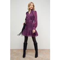 Oasis Women's Organza Lace Trim Shirt Mini Dress in Plum | Size: 16