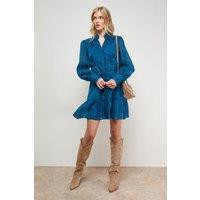 Oasis Women's Organza Lace Trim Shirt Mini Dress in Teal | Size: 8