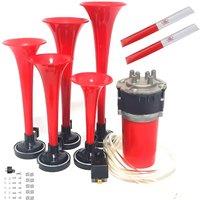 VOGREX 12V Dixie Air Horns Dukes of Hazzard 5-Trumpet Set for Car/Truck in Red