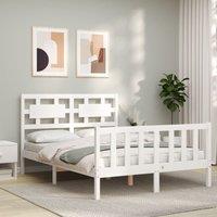 Bed Frame with Headboard White Small Double Solid Wood