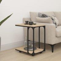 Berkfield Home Side Table with Wheels Sonoma Oak 50x35x55.5cm Engineered Wood in Brown | Size: 50x35x55.5 cm