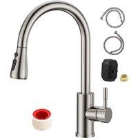 VOGREX 360 Degrees Pull-Out Kitchen Mixer Tap - Modern Single Lever Design in Silver