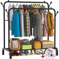 VOGREX Double Clothes Rail Hanging Rack Garment Display Stand Shoes Storage in Black