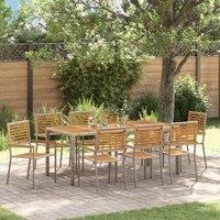 Berkfield Home 9 Piece Garden Dining Set Grey Poly Rattan Acacia