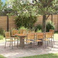Berkfield Home 9 Piece Garden Dining Set Grey Poly Rattan Acacia
