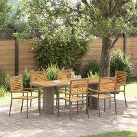 Berkfield Home 7 Piece Garden Dining Set Grey Poly Rattan Acacia