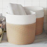 Berkfield Home Storage Baskets 2 pcs Brown & White 28x28 cm Cotton | Size: 28x28 cm