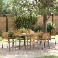 Berkfield Home 7 Piece Garden Dining Set Grey Poly Rattan Acacia
