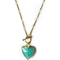 Luxe Tones Women's Sanora Luxe 18k Gold Plated Turquoise T Bar Heart Necklace