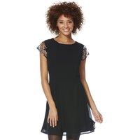 Cutie London Women's Sophisticated Dress with Patterned Sheer Sleeves in Black | Size: 8