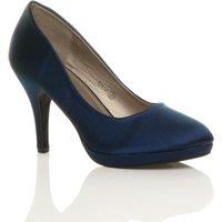 AJVANI Women's High Heel Satin Court Shoes in Navy | Size: 7