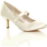 AJVANI Women's Mid Kitten Heel Mary Jane Satin Court Shoes in Ivory | Size: 4
