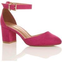 AJVANI Women's Mid Block Heel Ankle Strap Faux Suede 2 Part Heels in Fuchsia | Size: 8